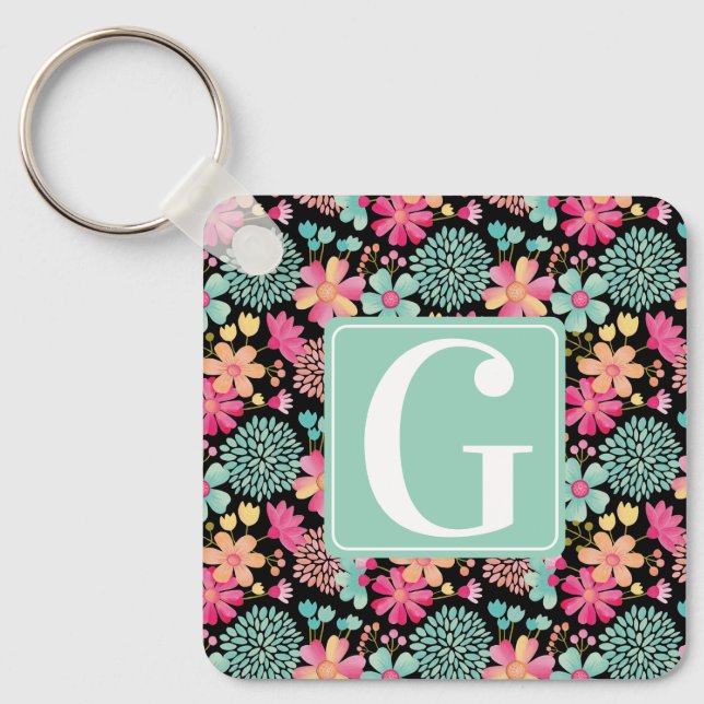 Porte-clés Numéro de balise de la clé de peinture florale ini (Recto)