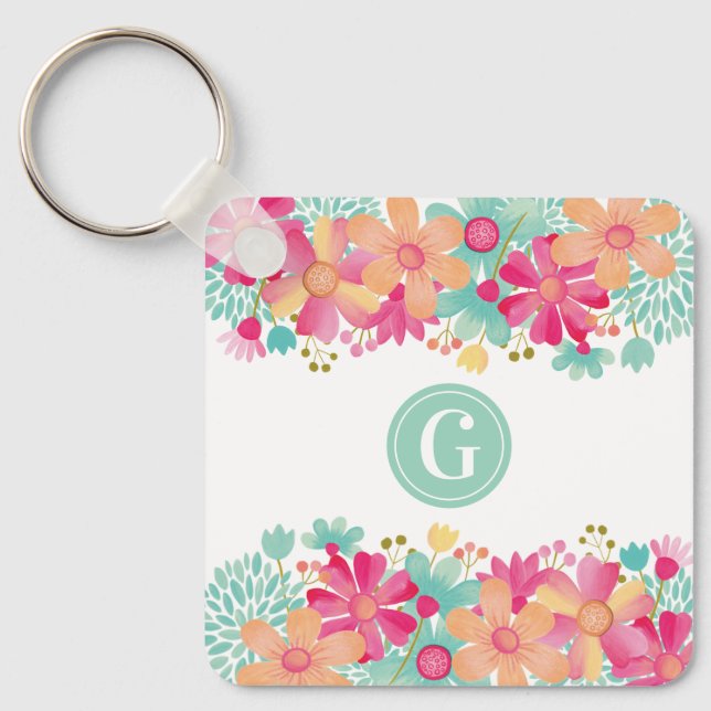 Porte-clés Numéro de balise de la clé de peinture florale ini (Recto)
