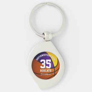 Porte-clés numéro de maillot de basket-ball en or violet