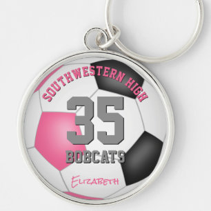 Porte-clés numéro de maillot de football féminin noir rose