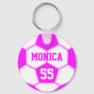 Porte-clés Numéro de nom personnalisé Boule de soccer rose