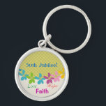 Porte-clés Nuns Golden 50th Jubilee<br><div class="desc">Catholic Nuns Golden 50th Jubliee keychain,  bright spring flowers in multi colors,  "Faith,  Hope,  Love".</div>