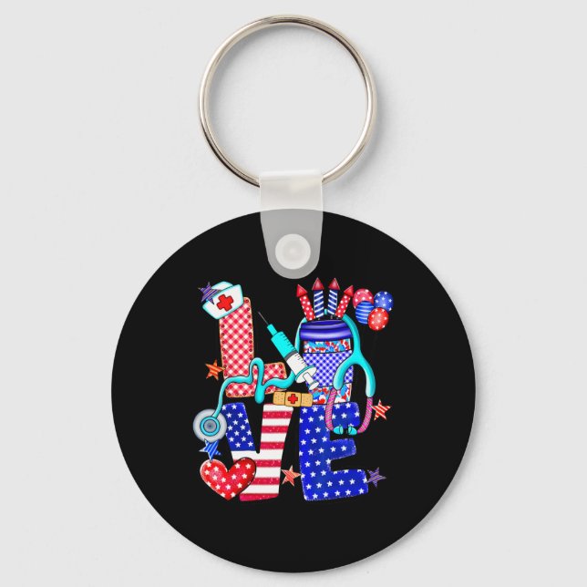 Porte-clés Nurse Love 4 juillet American Flag Memorial Day (Recto)