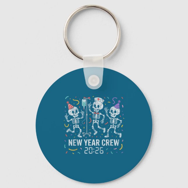 Porte-clés Nurse Skeleton New Year Crew 2026 Funny Er Icu Par (Recto)