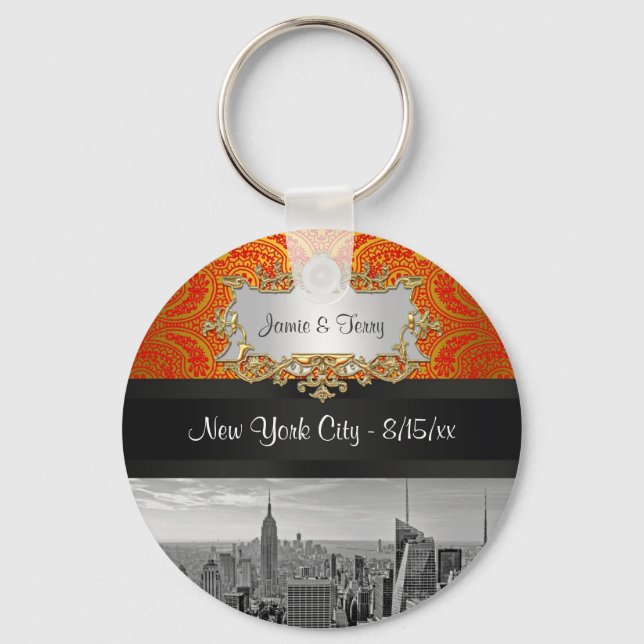 Porte-clés NY City Skyline BW 111 Red Gold Paisley Porte - cl (Recto)