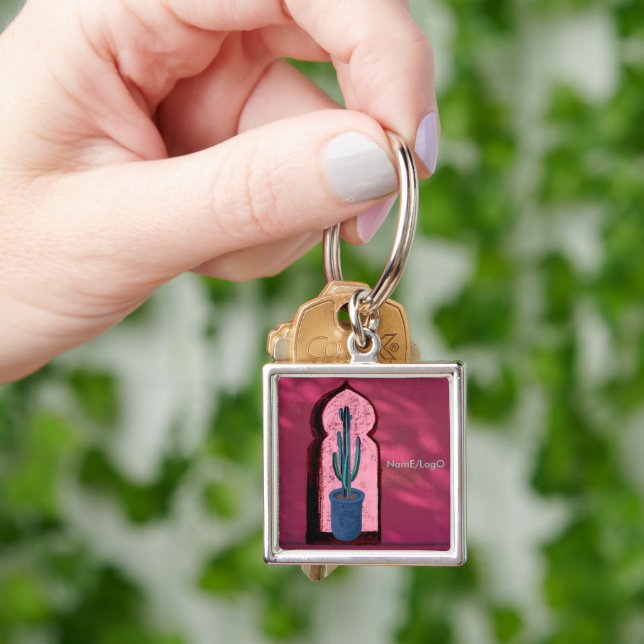 Porte-clés objet_21_a fenêtre avec un cactus (main)