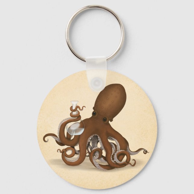 Porte-clés Octopus avec flacon de laboratoire Steampunk Chimi (Recto)