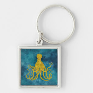 Porte-clés Octopus Gold Leopard Skin Print   Teal Aqua Blue
