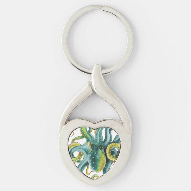 Porte-clés Octopus Green Tentacles Aquarelle Art (Devant)