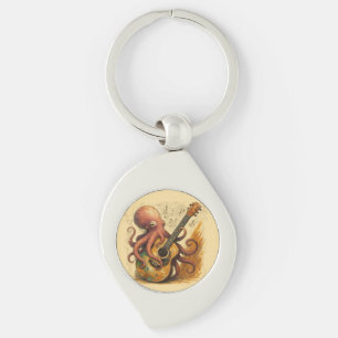 Porte-clés Octopus Jouer Guitare Musique Vintage Art