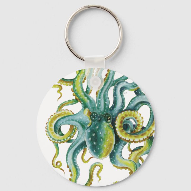 Porte-clés Octopus Vert aquarelle Art (Recto)