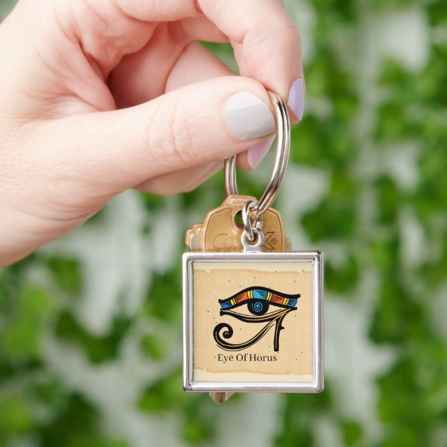 Porte-clés OEil de Horus sur papyrus, hiéroglyphes égyptiens (main)