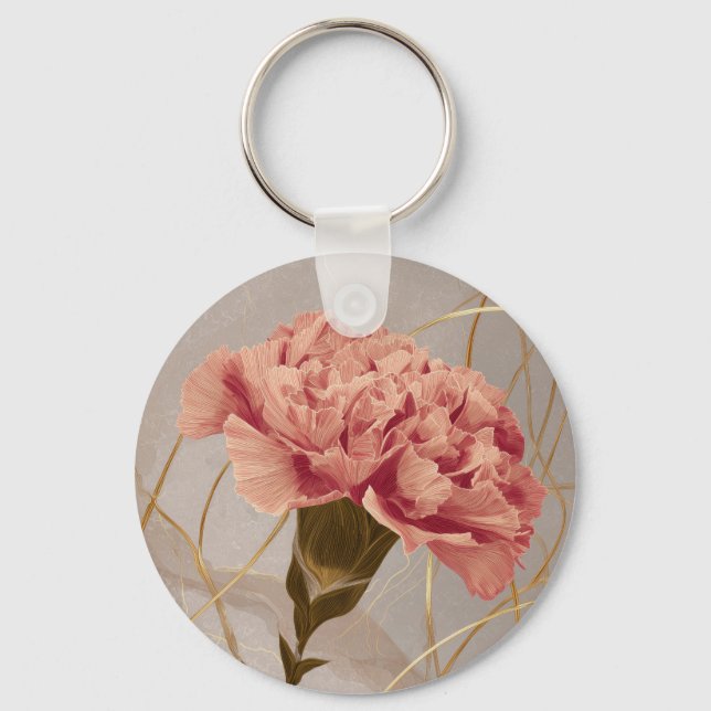Porte-clés Œillet Rose Pâle Floral Or (Recto)