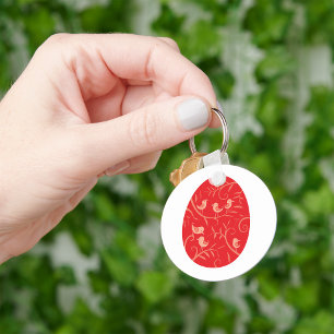 Porte-clés Œuf de Pâques rouge avec motif d'oiseaux