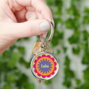 Porte-clés Œuvre d'art à motif botanique rétro groovy