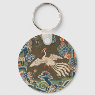Porte-clés OEuvre d'art d'oiseaux chinoises antique tapisseri