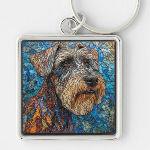 Porte-clés Œuvre d'art en mosaïque colorée de Schnauzer géant