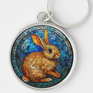Porte-clés Œuvre d'art en verre coloré représentant un lapin