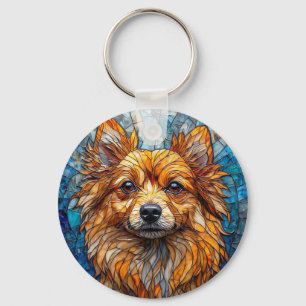 Porte-clés Œuvre d'art en verre teinté de chien Spitz alleman