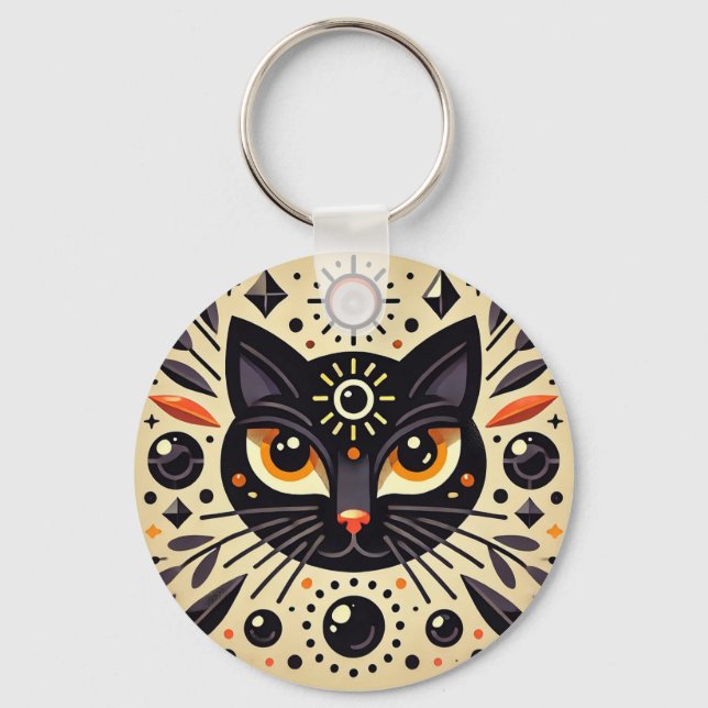 Porte-clés Œuvre d'art mystique d'un chat noir  (Recto)