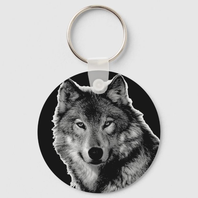 Porte-clés Oeuvre de Loup noir et blanc (Recto)