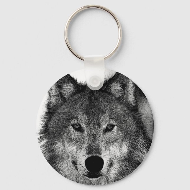 Porte-clés Oeuvre de Loup noir et blanc (Recto)