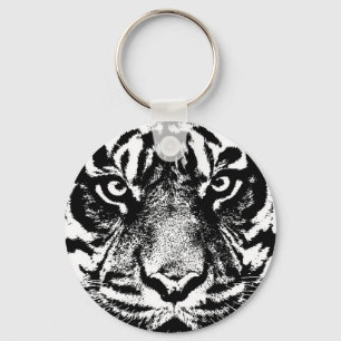 Porte-clés OEuvre oculaire noir blanc Sumatra Bornéo Tiger