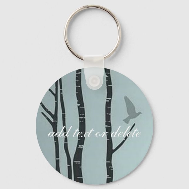 Porte-clés OEuvre originale de bouleau d'argent, d'oiseau (Recto)
