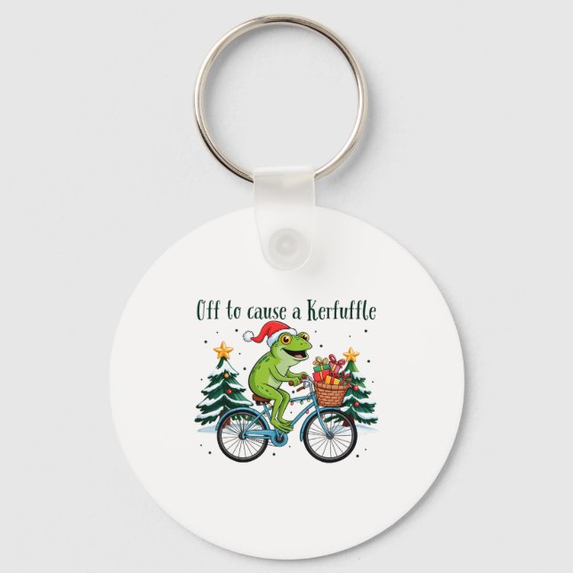 Porte-clés Off To Cause A Kerfuffle Funny Frog Santa Christma (Recto)