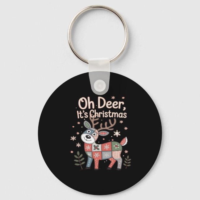 Porte-clés Oh Cerf C'est Noël Petits Carrés Patchwork (Recto)