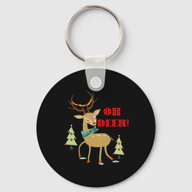 Porte-clés Oh Deer ! Cadeau de Noël Cerf aux arbres (Recto)