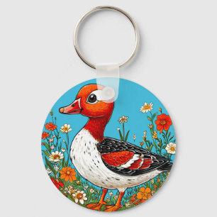 Porte-clés Oie à poitrine rouge colorée