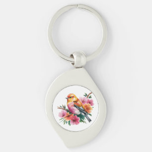 Porte-clés Oiseau à fleur rose