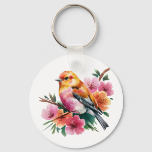Porte-clés Oiseau à Fleur Rose