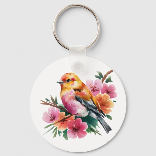 Porte-clés Oiseau à Fleur Rose (Recto)
