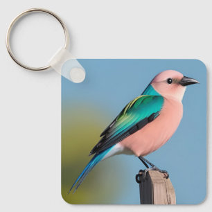 Porte-clés Oiseau aux couleurs vives perché sur un poteau en