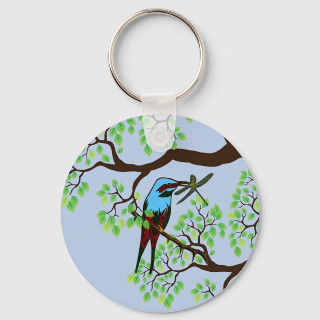Porte-clés Oiseau bleu dans les arbres (Recto)