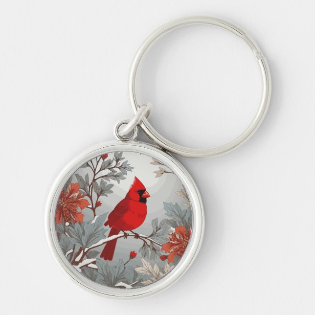 Porte-clés Oiseau cardinal rouge hivernal (Devant)