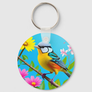 Porte-clés Oiseau chanteur vibrant perché sur une branche fle