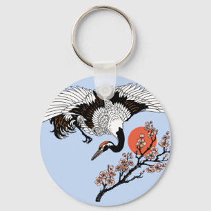 Porte-clés Oiseau de grue japonais et sakura en fleurs