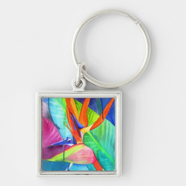 Porte-clés Oiseau du Paradis Strelitzia fleur art tropical (Devant)