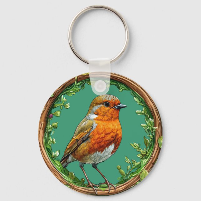Porte-clés Oiseau encadré par des fleurs vibrantes (Recto)