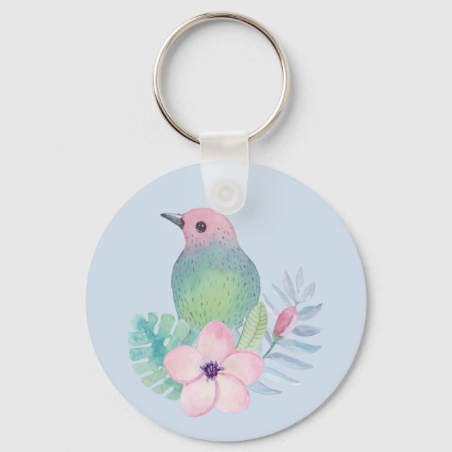 Porte-clés Oiseau et fleur à l'aquarelle (Recto)
