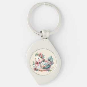 Porte-clés Oiseau folklorique floral au charme bohème pastel