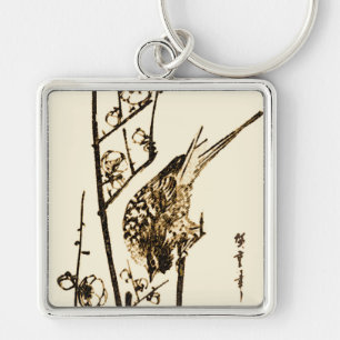 Porte-clés Oiseau japonais sur une branche - Brown et beige