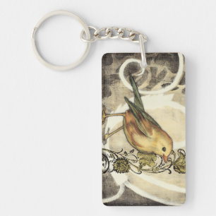 Porte-clés Oiseau jaune et vert sur Arrière - plan Vintage