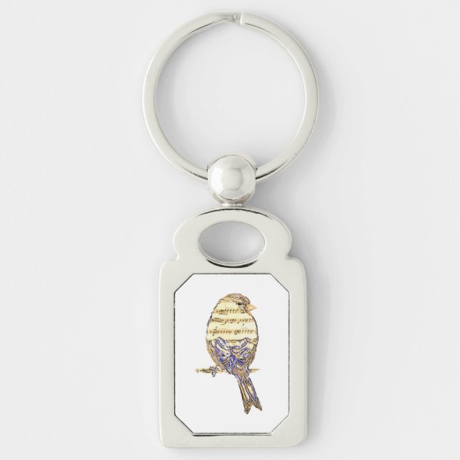 Porte-clés Oiseau mignon avec notes de musique Personnaliser  (Devant)