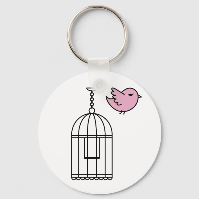 Porte-clés Oiseau rose et cage à oiseaux (Recto)