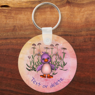 Porte-clés Oiseau Violet Mélange Et Fleurs Faisées Personnali