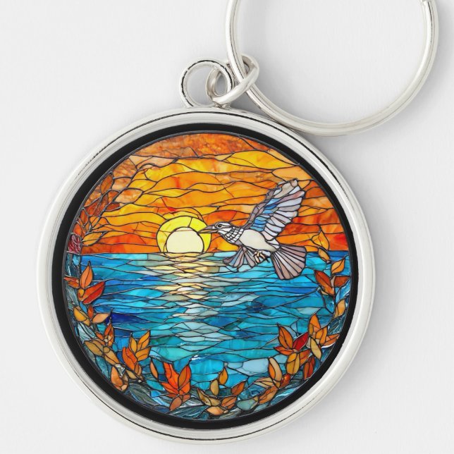 Porte-clés Oiseau Volant Au-Dessus de l'Océan Coucher de Sole (Devant)